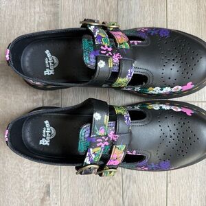 Dr. Martens Black Floral Double-Buckle Mary Jane Shoes